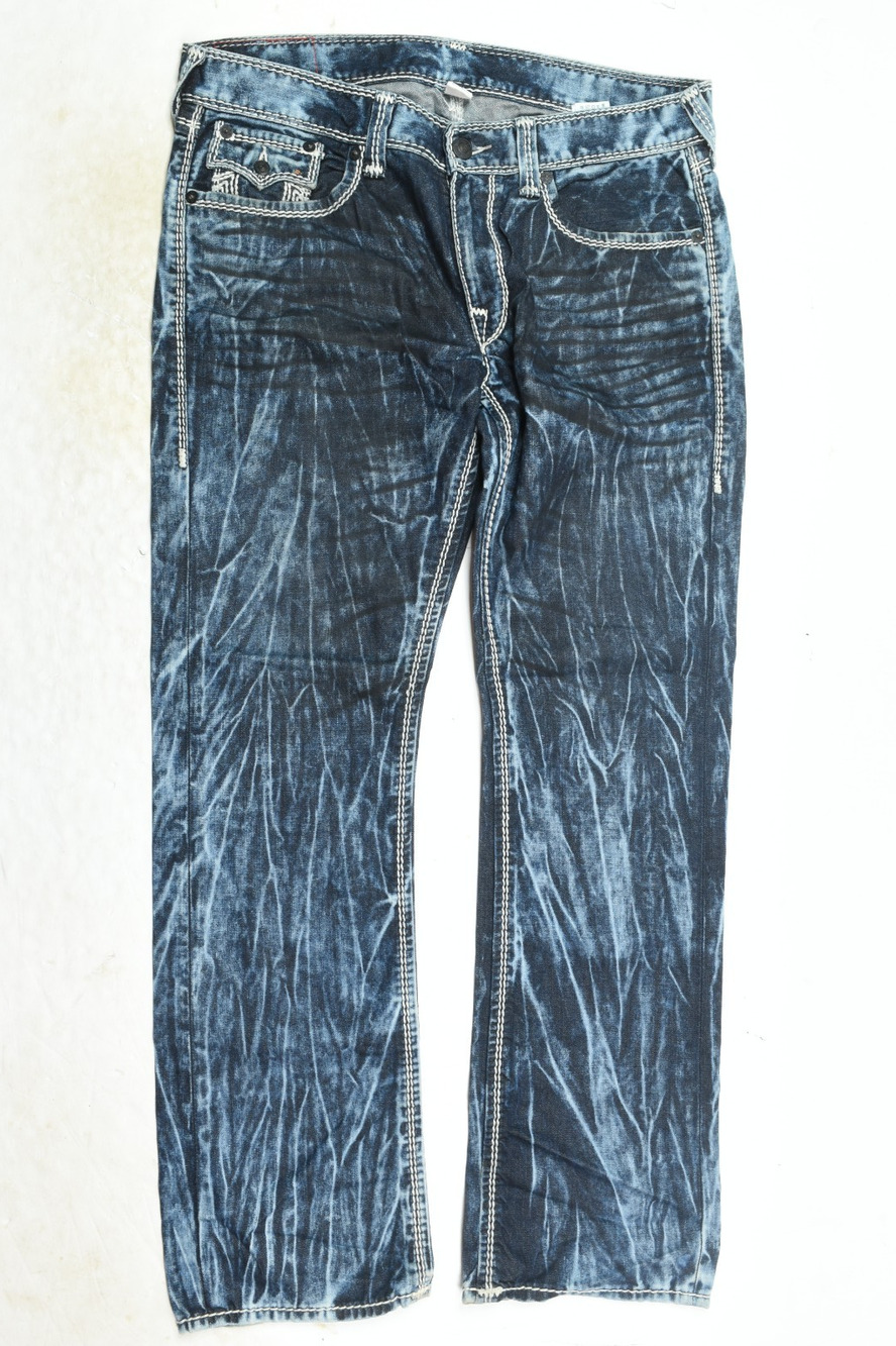 True Religion Striahgt Flap Mega T Jeans Mens 36 Natural Blue Cotton Denim